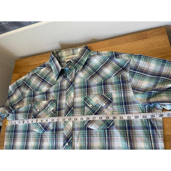 Vintage Rustler by Wrangler Pearl Snap Plaid Button Down Shirt Size XL - Picture 5 of 9